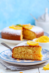 Piece of homemade orange cake.