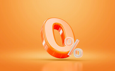 orange realistic glossy 0 percentage number symbol 3d render concept seasonal shopping interest - obrazy, fototapety, plakaty