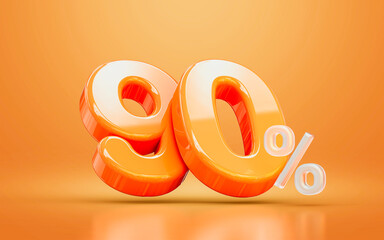 orange realistic glossy 90 percentage number symbol 3d render concept seasonal shopping discount