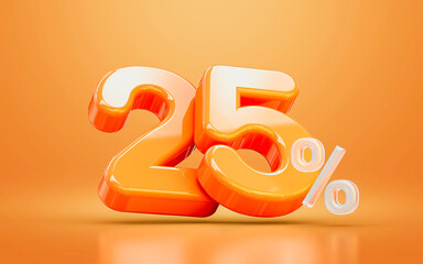 orange realistic glossy 25 percentage number symbol 3d render concept seasonal shopping discount - obrazy, fototapety, plakaty