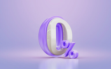 white and purple cartoon look 0 percentage interest discount number symbol 3d render concept 