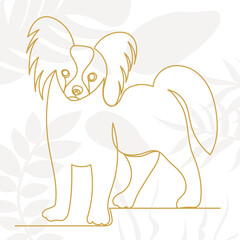puppy drawing in one continuous line, on an abstract background