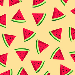 Vector artistic drawing food. Summer illustration watermelon Hand drawn seamless pattern with fruit.watermelon pattern for background. Seamless background with watermelon. Pieces of watermelon on back