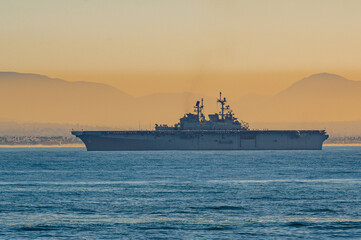 Fototapeta na wymiar A warship anchored off San Diego, California.