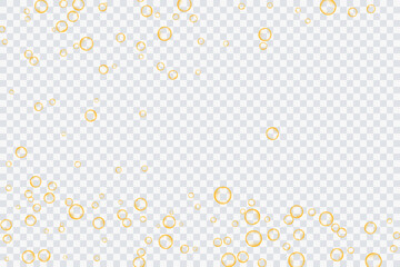 Golden air bubbles, oxygen, champagne crystal clear, isolated on a transparent background of modern design. Vector illustration of eps 10.