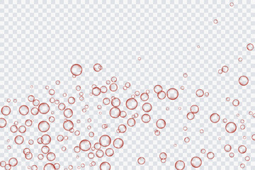 Red air bubbles, oxygen, champagne crystal clear, isolated on a transparent background of modern design. Vector illustration of EPS 10.