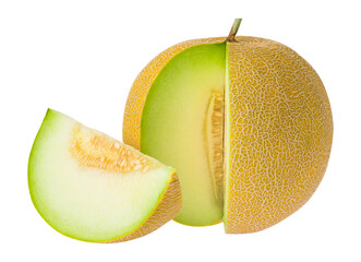 Melon and melon slice on isolated white. 