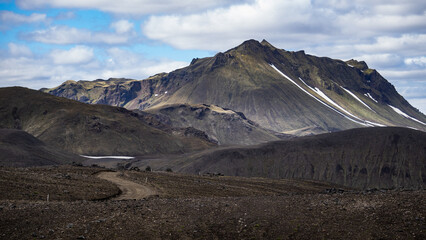 Volcanic landscape of the Fjallabak Nature Reserve, high up in the central highlands of Iceland