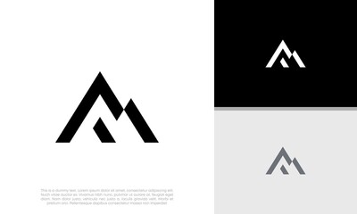 Initials M logo design. Initial Letter Logo.	Mountain logo. - obrazy, fototapety, plakaty