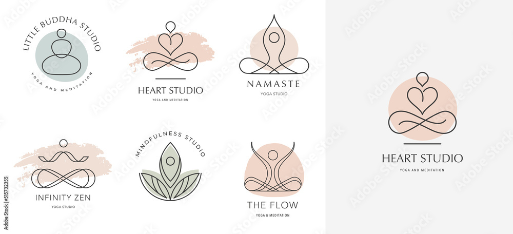 Wall mural yoga, zen and meditation linear icons and logos