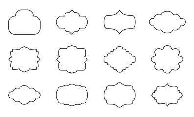 Label set, line style. Contour frame for text, sale info, certificate, blank. Empty sticker template for pack. Outline retro border design. Decorative vintages frames for labels and invitation cards