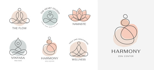 Yoga, Zen and Meditation Linear Icons and Logos - Powered by Adobe