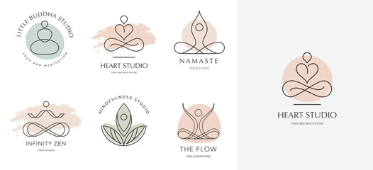 Yoga, Zen and Meditation Linear Icons and Logos - obrazy, fototapety, plakaty