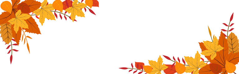 Frame made of autumn leaves . October nature leaf border vector for postcards, banners, invitation cards. Seasonal botanical vector composition from different symbol on white background.