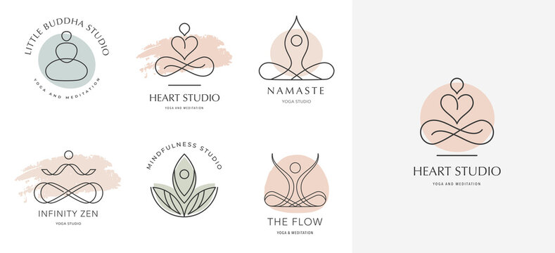 Yoga, Zen and Meditation Linear Icons and Logos