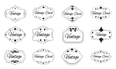 Label set, line style. Contour frame for text, sale info, certificate, blank. Empty sticker template for pack. Outline retro border design. Decorative vintages frames for labels and invitation cards