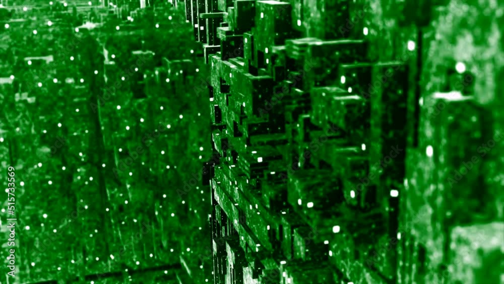 Wall mural golden and green tunnel. motion.shiny corridors made in 3d format are turned over and twisted in dif