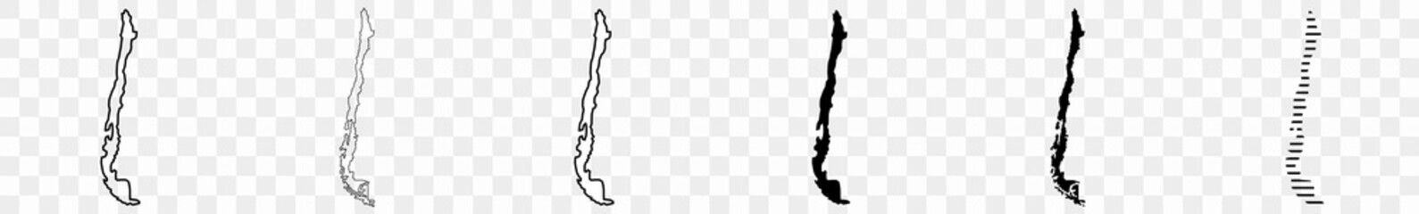 Chile Map Black   Chilean Border   State Country   Transparent Isolated   Variations © endstern