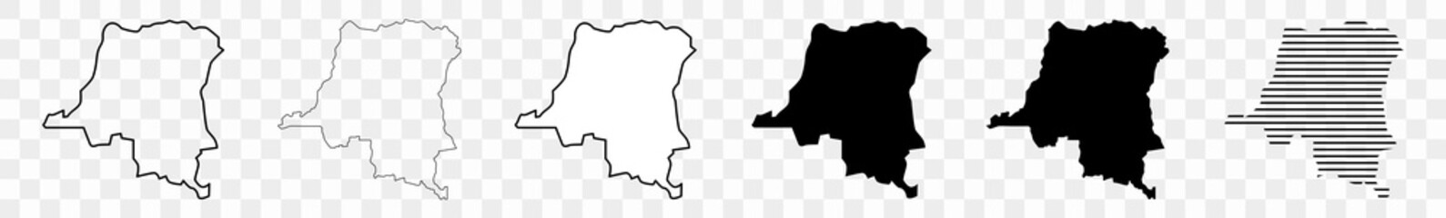 Democratic Republic of the Congo Map Black | Congolese Border | State Country | Transparent Isolated | Variations