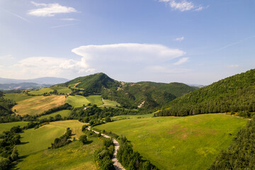 Obraz premium Aerial view of interior on Marche region in Italy 