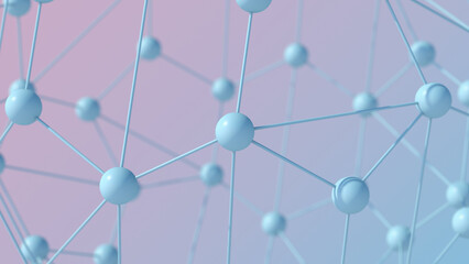 Blue mesh, pink blue gradient background. Abstract illustration, 3d render, close-up.