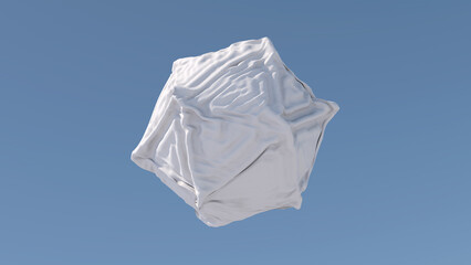 Obraz premium White polyhedron, cloth effect. Blue background. Abstract illustration, 3d render.