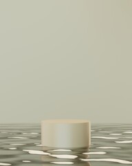 Empty beige pedestal or podium 
background for product showcase presentation. Water reflection. Cosmetic beauty backdrop. Template mock up. 3d render illustration