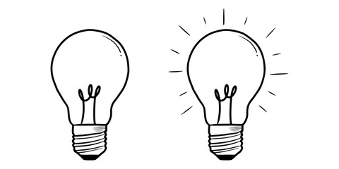 Hand drawn Vector light bulb icon with concept of idea isolated on white background.