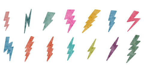 Watercolor hand drawn electric lightning bolt symbol. thunder symbol doodle icon .design element isolated on white background. vector illustration. - 515736107