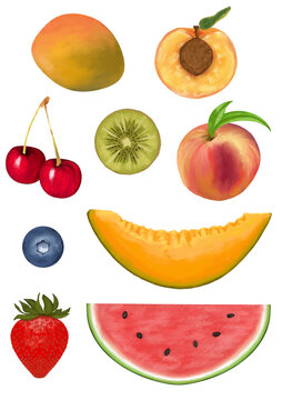 Summer Fruit Isolated Images for Sticker Sheet