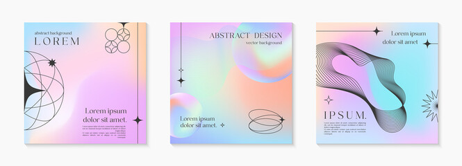 Vector mesh gradient backgrounds with wireframe geometric shapes and futuristic spheres.Abstract illustrations in y2k aesthetic.Pastel colors.Trendy minimalist designs for banners,social media,covers.