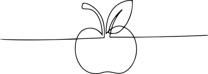 Minimalistic apple with a leaf. One line vector illustration.