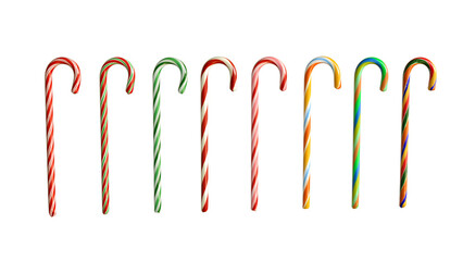 Multi color candy cane isolated on white background. Sweet red, white, green candy graphic element.