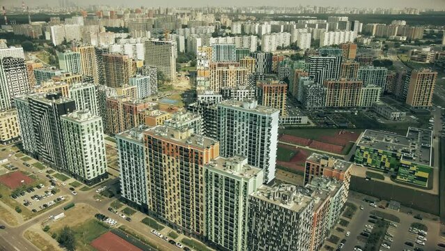 Aerial shot of a big residential area in Moscow, Russia