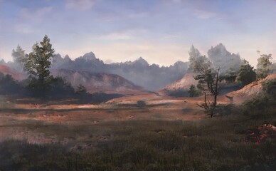 fantasy background, beautiful acrylic painting, stylized painting, unusual fantasy landscape, landscape painting, abstract landscape 3d render