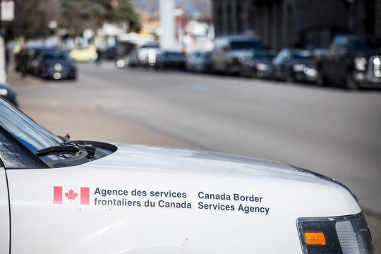 MONTREAL, CANADA - NOVEMBER 7, 2018: Canada Border Services Agency Vehicle With Its Loog In Downtown Montreal. Also Known As CBSA, The Agency Enforces Border Control, Immigration And Customs