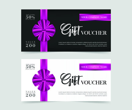 Beautiful set of realistic gift voucher design promotion sale discount, creative promotional coupon card with ribbon