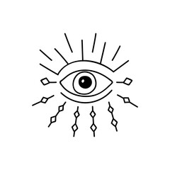 Beauty occult logo with eye. Vector illustration for icon, sticker, printable, logo and tattoo. Doodle style.