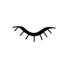 Single hand drawn closed eye. Vector illustration in doodle style. Isolated on a white background