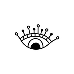 Single hand drawn eye. Vector illustration in doodle style. Isolated on a white background