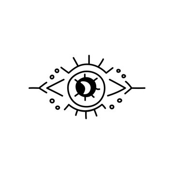 Beauty occult logo with eye and star. Vector illustration for icon, sticker, printable, logo and tattoo. Doodle style.