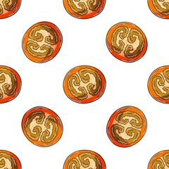 Seamless pattern with tropical fruits. Illustration in hand draw style