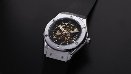 Skeleton automatic watch with moving second hand