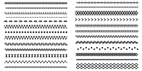 Fotobehang Different types of machine stitch brush pattern © Little Monster 2070
