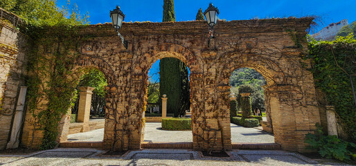 Architectural structure in a very beautiful garden in the city of Granada, Andalusia, Spain