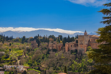 Fototapeta na wymiar View of the Alhambra in Granada seen from the Albayzin district