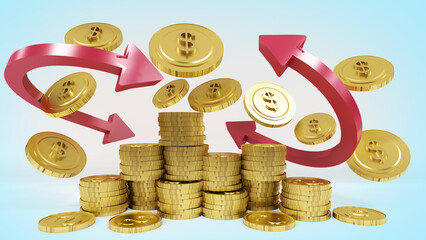 3D Render illustration coins money cashback  discount for product marketing online shopping next step for technology include cliiping path