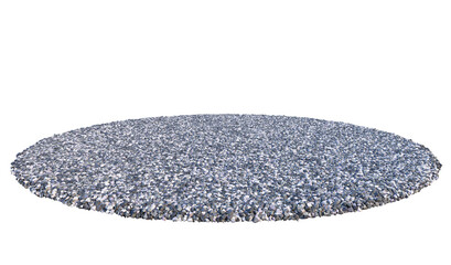 A circular sheet sprinkled with gravel on a white background.