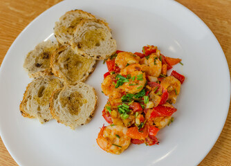 prawns on a plate, dinner, colorful dish, food photo