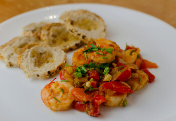 prawns on a plate, dinner, colorful dish, food photo